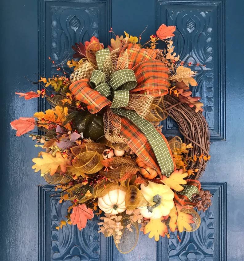 Fall Wreath with Pumpkins And Leaves