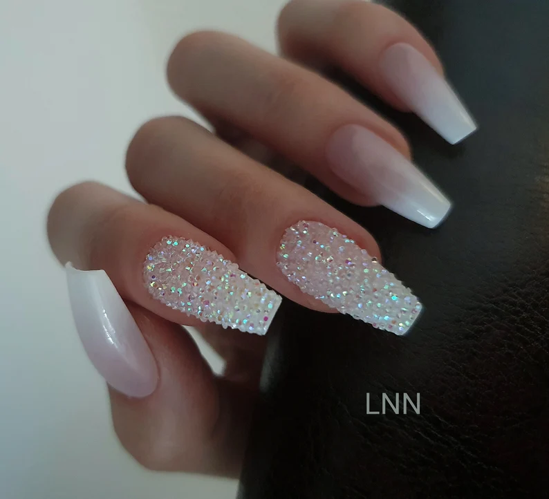 Long Ombre Bling Nails with Sugar Glitter
