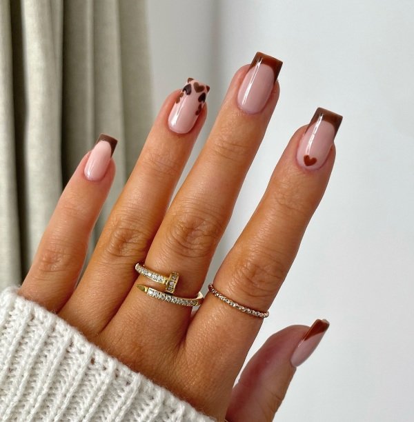 Square shape brown nail ideas