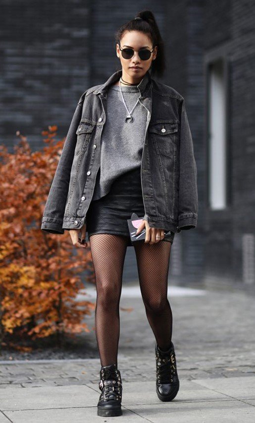 How To Wear Skirts in Winter with denim jacket