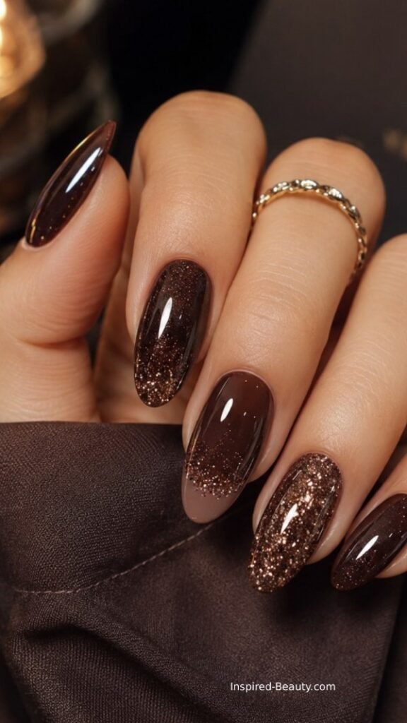 Brown nail with Glitter