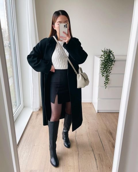 winter skirt outfits with boots