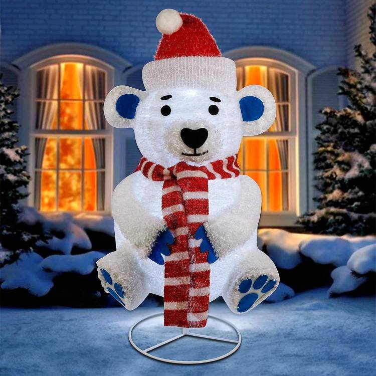 25# Pre-Lit Pop Up Plush White Bear with Built-in Lights