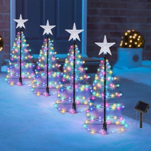 4 Pack Solar Spiral Christmas Trees with Lights