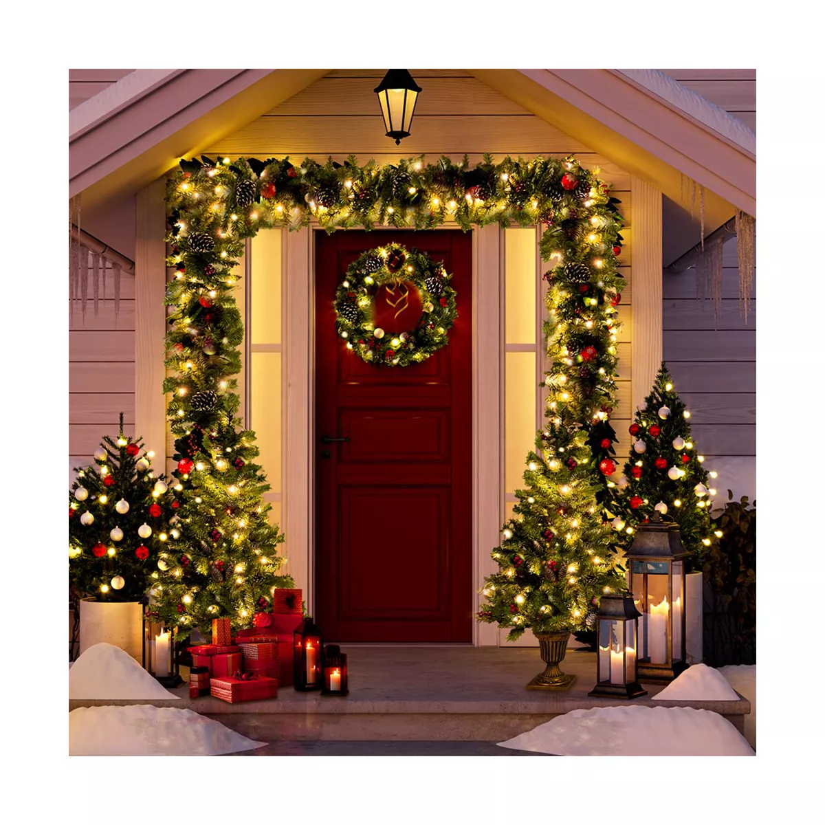 Christmas Garland Front Door Outdoor Lights