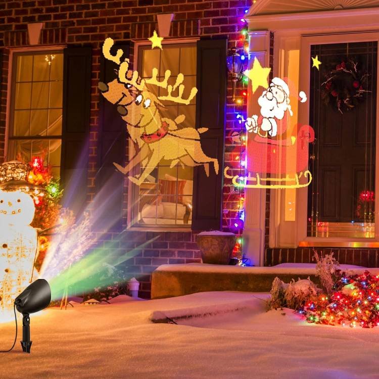 Christmas Santa Claus on Sleigh Projector Light, Rotating LED Projection Lamp with 60° Adjustable Angle, Outdoor