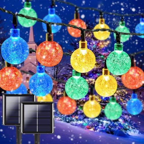 Multicolor 2-Pack 100 LED 64FT Crystal Globe Solar Christmas Lights Outdoor, Waterproof