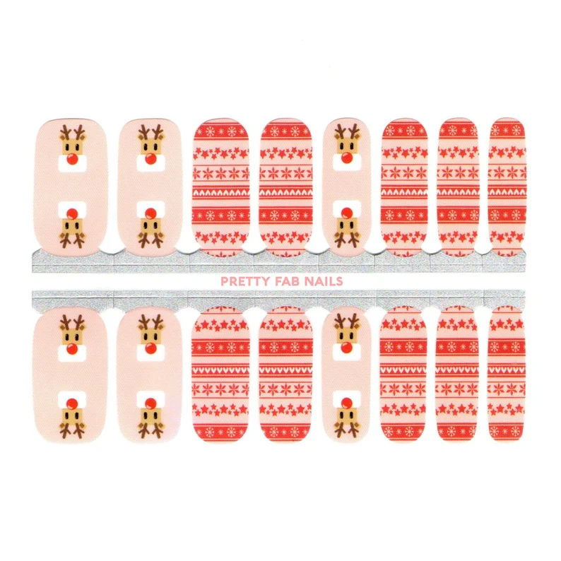 Red Nosed Reindeer and Sweater Pattern Christmas Nail Wraps