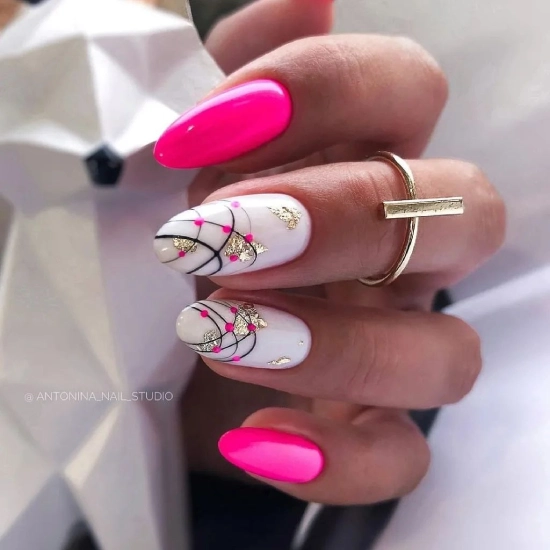 Almond Hot pink nail design