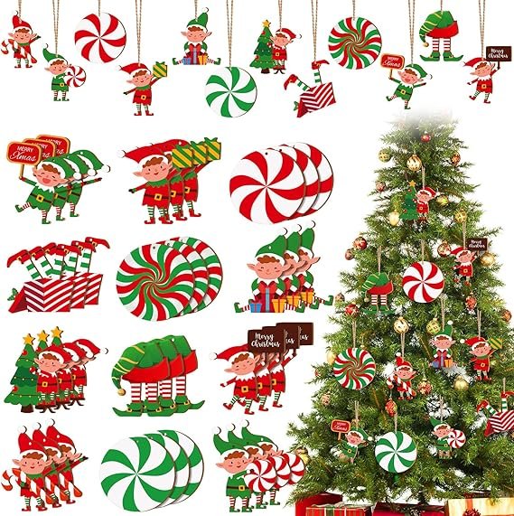 36 Pcs Elf Christmas Tree Ornaments Decoration Set