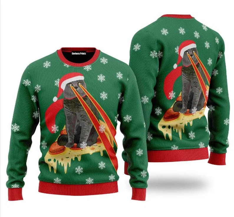Cat With Laser Eyes Ugly Christmas Sweater