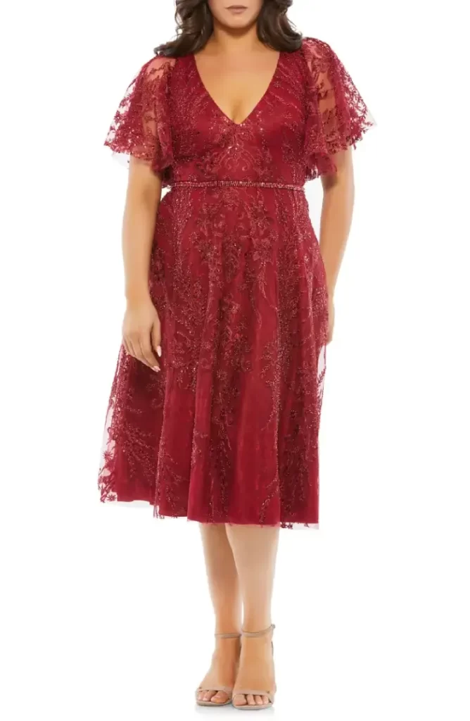 Red Embroidered Lace Fit Flare Cocktail Dresses for Women Over 50