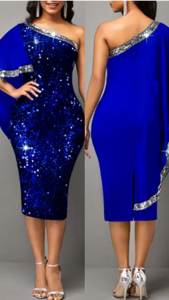 Royal Blue Sequin Cocktail Dresses for Women Over 50