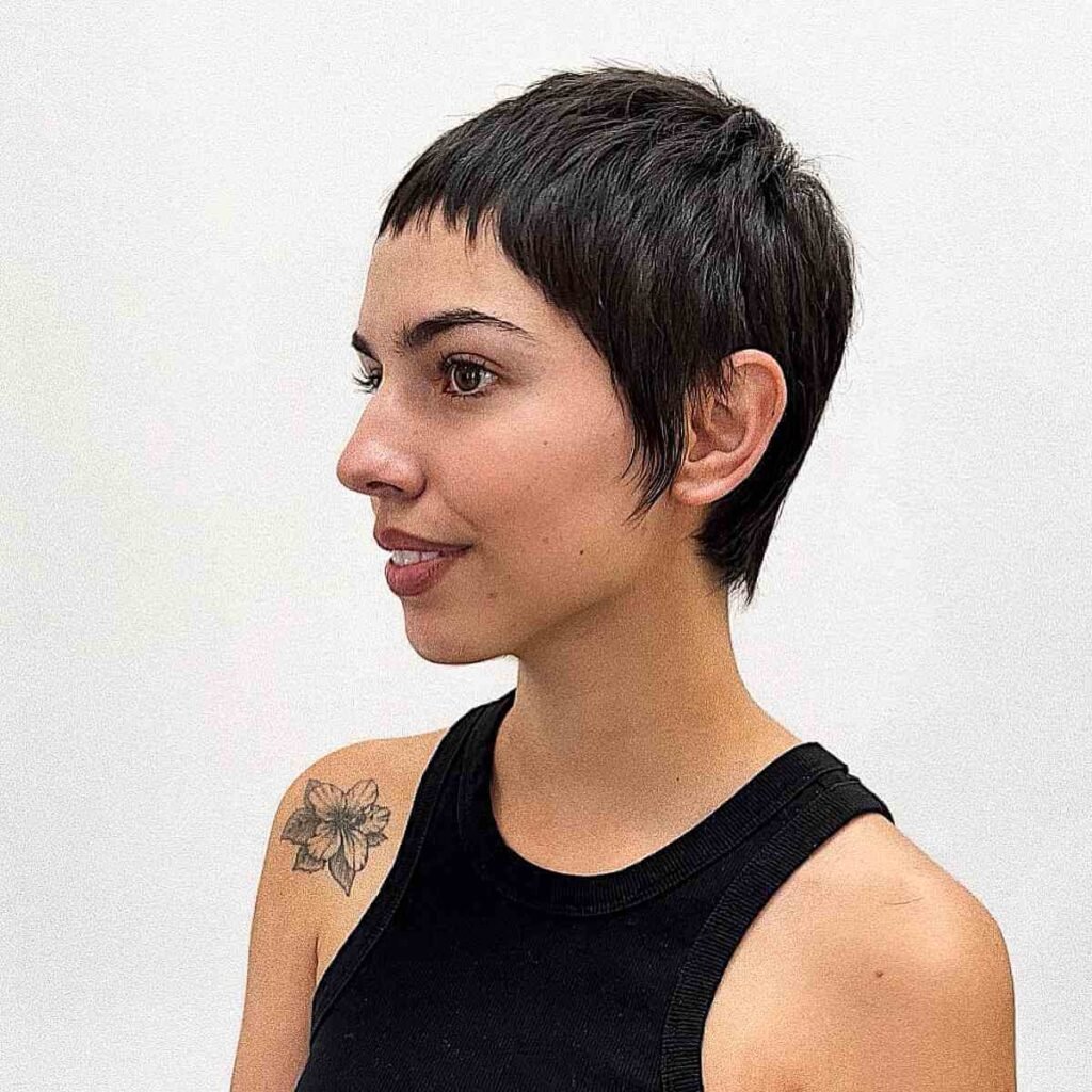 Black Pixie Hairstyle With Choppy Bang