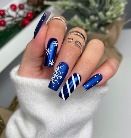 blue snowflake nail designs