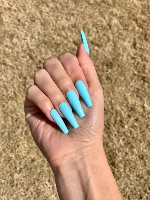 Coffin shape nails in light blue