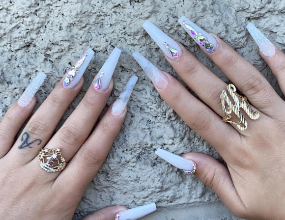 Glittery White Flecks nails