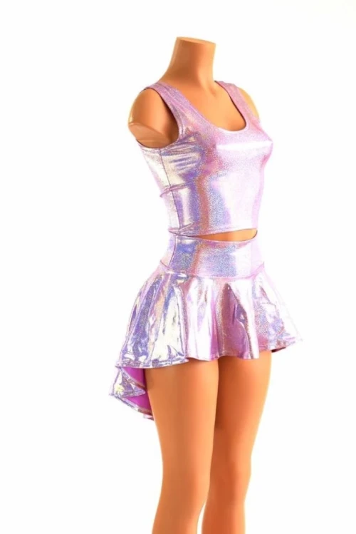 Purple Sparkly Holographic Tank Top Skirt Set Rave Clothing Ideas