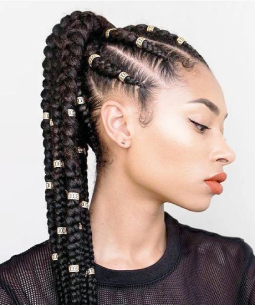 Thick Beaded Braids ponytail hairstyle