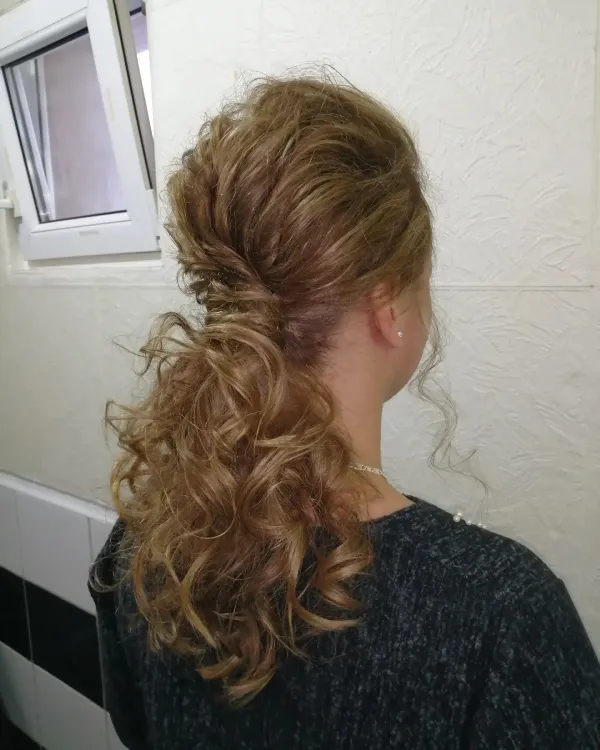 curly long messy ponytail hair