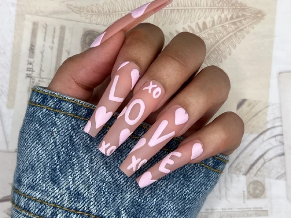 pink heart nails