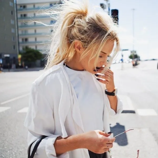 Ponytail Messy Bun Blonde Hairstyle Idea