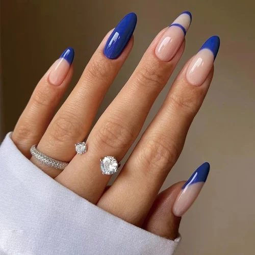 Dark blue french tips long length nail sets