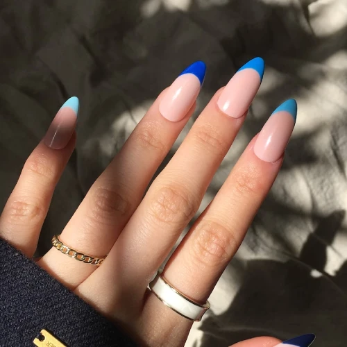 Gradient Blue French Tips Nail Press On Nails