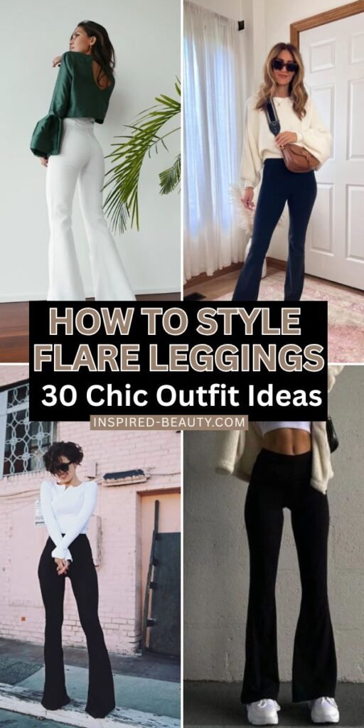 Style meets comfort with these 30 trendy outfits featuring flare leggings. From casual everyday looks to chic athleisure and elevated street style, these outfit ideas show how to wear flare leggings with sweaters, crop tops, hoodies, blazers, and sneakers. Perfect for running errands, travel, or relaxed days out. Save this pin for easy, stylish outfit inspiration.