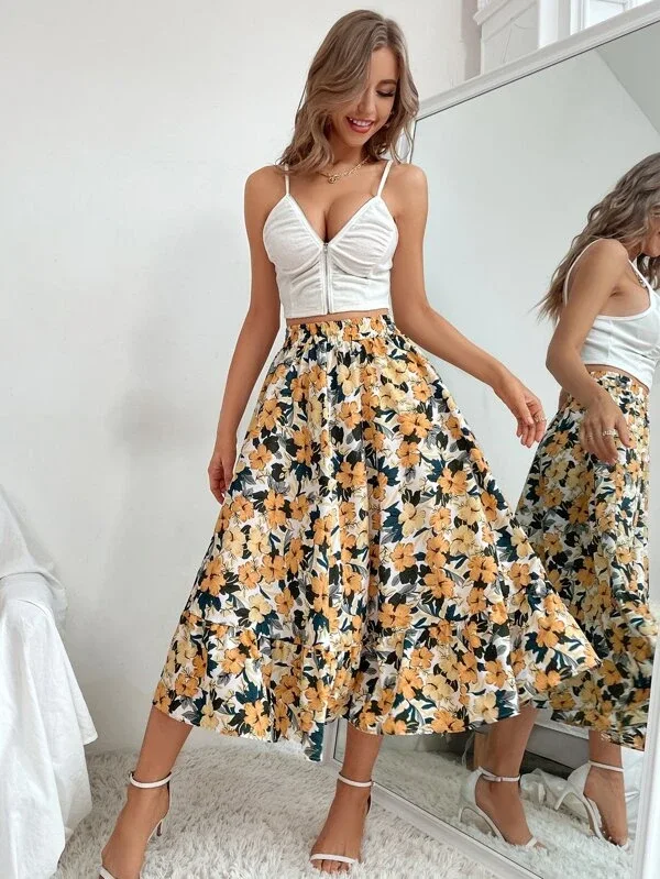 cute printed skirt outfit