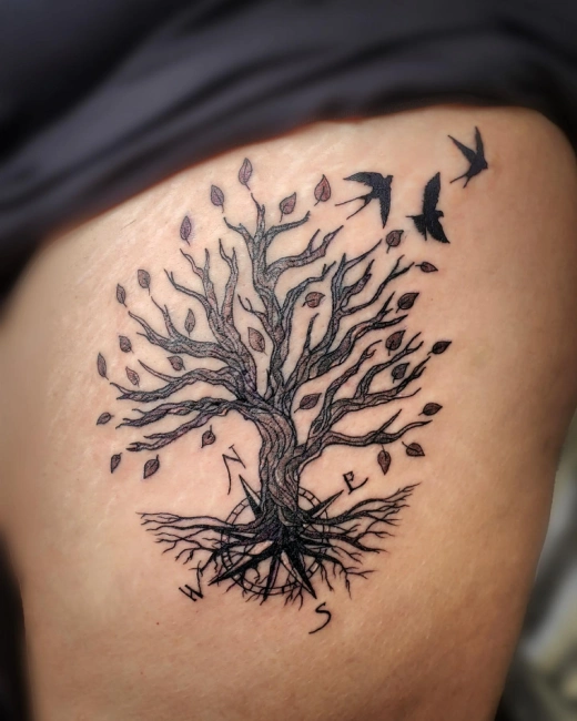 Compass and Tree with Birds