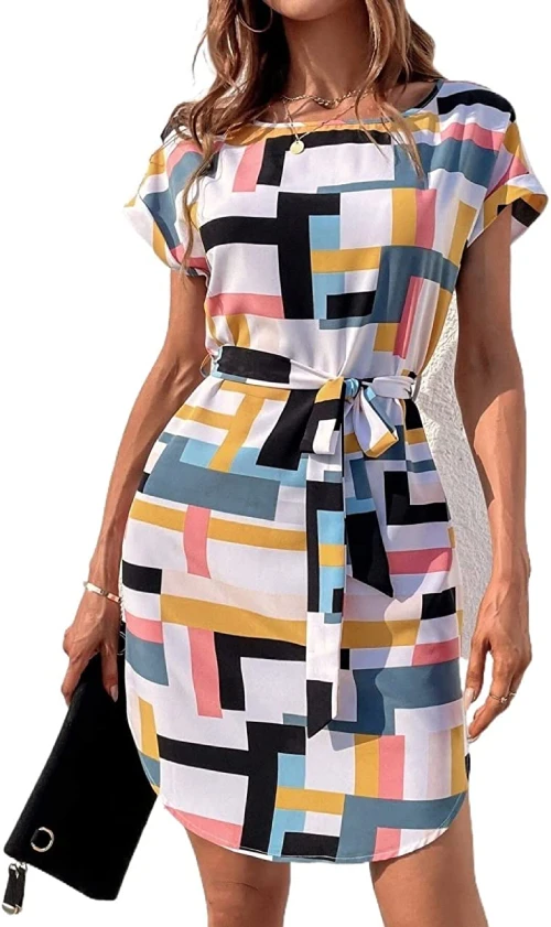 Women's Summer Geo Print Wrap Mini Dress