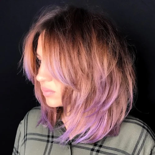 Shoulder-length haircut with purple-pink tips Shaggy Bob