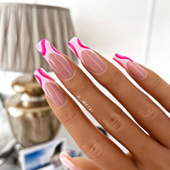 Swirl Pink French Tip Nails