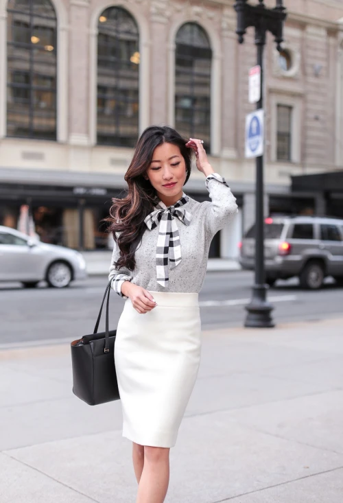 Beautiful worktop long sleeve gray color with tie and white skirt