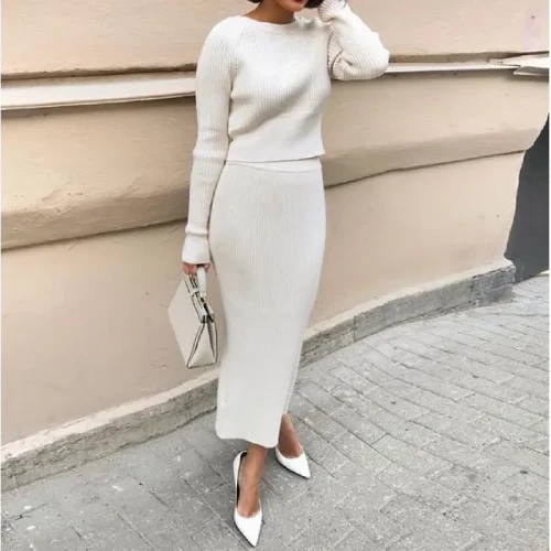 Long Pencil Skirt with Long sleeve Fall Outfit idea