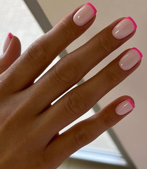Women with Short French Tip Acrylic manicure
