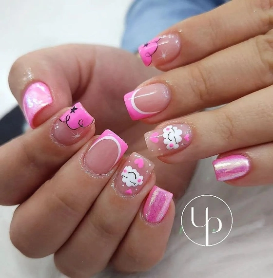 Cute Short Acrylic Pink French Tips