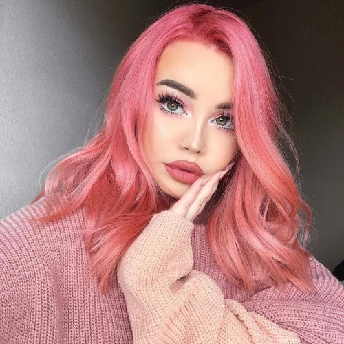 Stunning blush pink bumble gum hair color