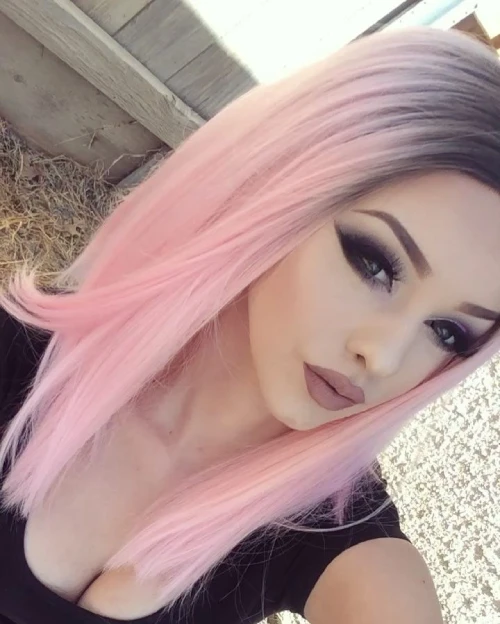 Black and pink straight long hair