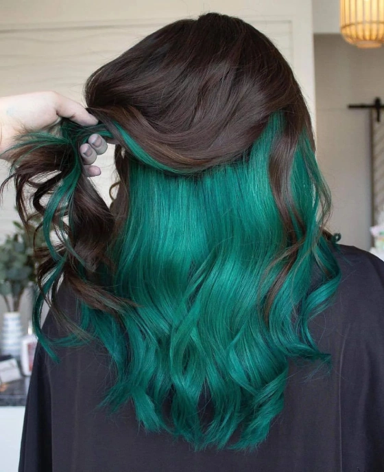 black and emerald green hair
