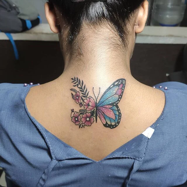 Half butterfly with roses tattoos