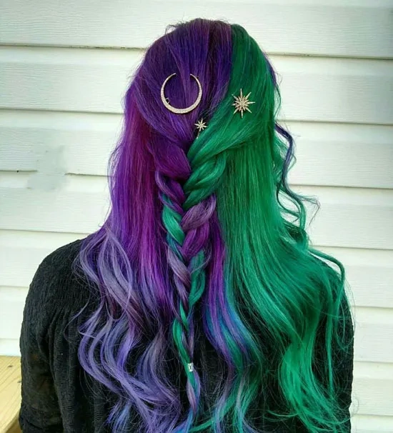 purple and emerald green hair