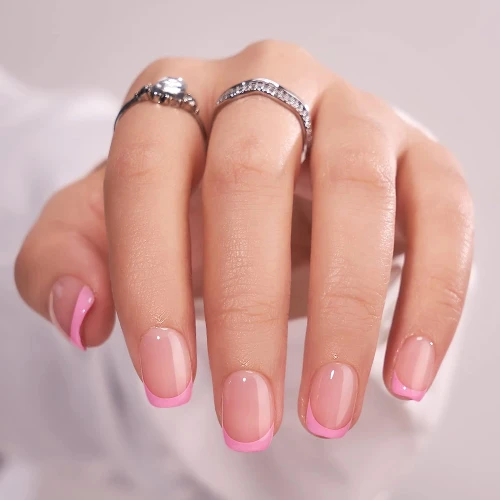 Short Pink French Tip Press On Nails