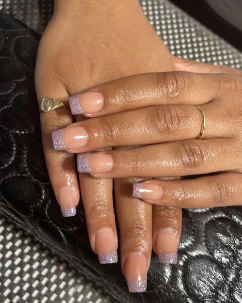 Glitter silver Tips frenchie nails