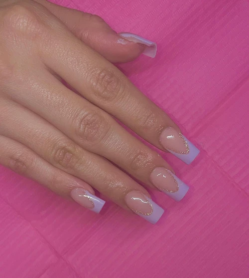 Pink and silver short French tips