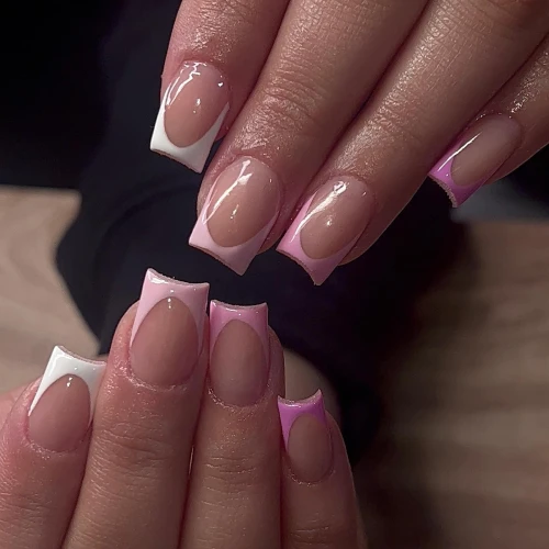 Oval design light pink and white short French tip nail designs