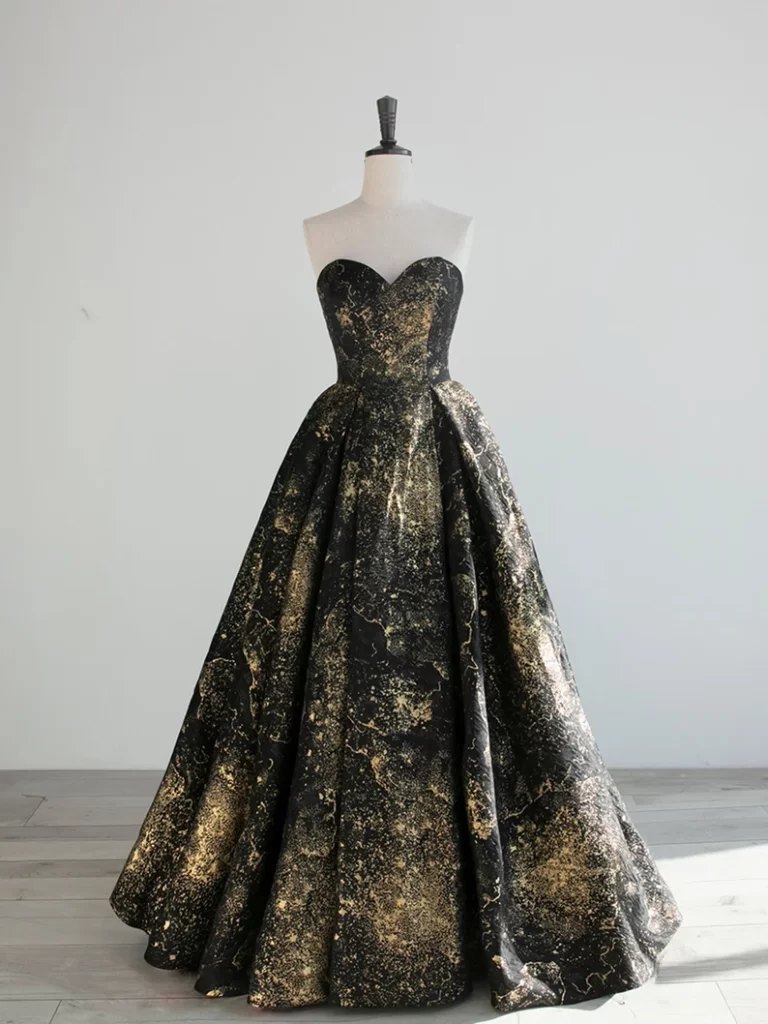 Black Gold Firework Elegant Dress, Prom Dress Fairy