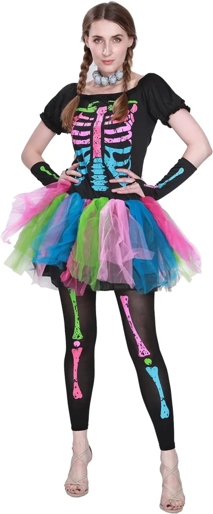 Halloween Bones Costumes Skeleton Colorful Tutu Dress