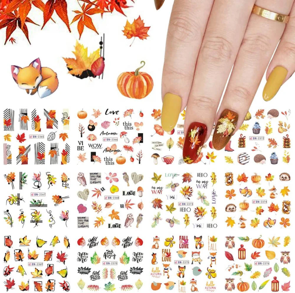 Maple leaves, orange pumpkin, turkey tree Nail Art Stickers Autumn 